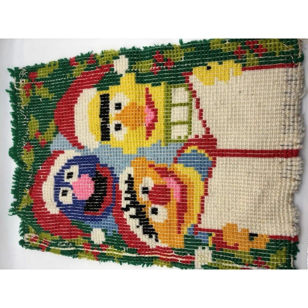 Vintage Rug 1980's Sesame Street Christmas Hand Crafted Wall Hanging